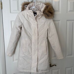The North Face Off-White down jacket with Faux Fur Trim